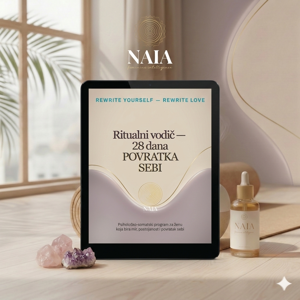 Tablet displaying an eBook on a surface with NAIA products in the background